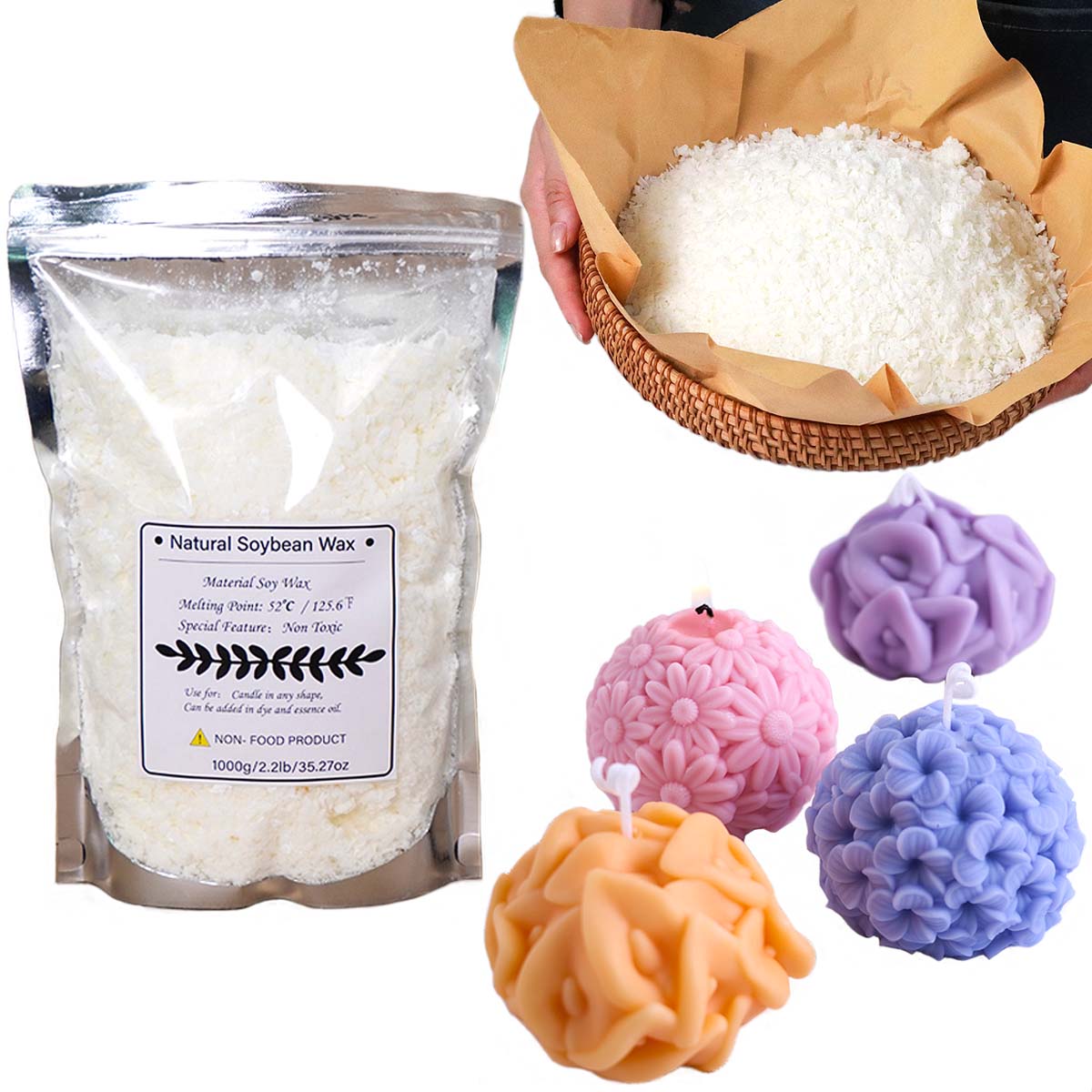 Candle Making Kit Diy - 100/250/500/1000g Doğal Soya Balmumu Pul DIY