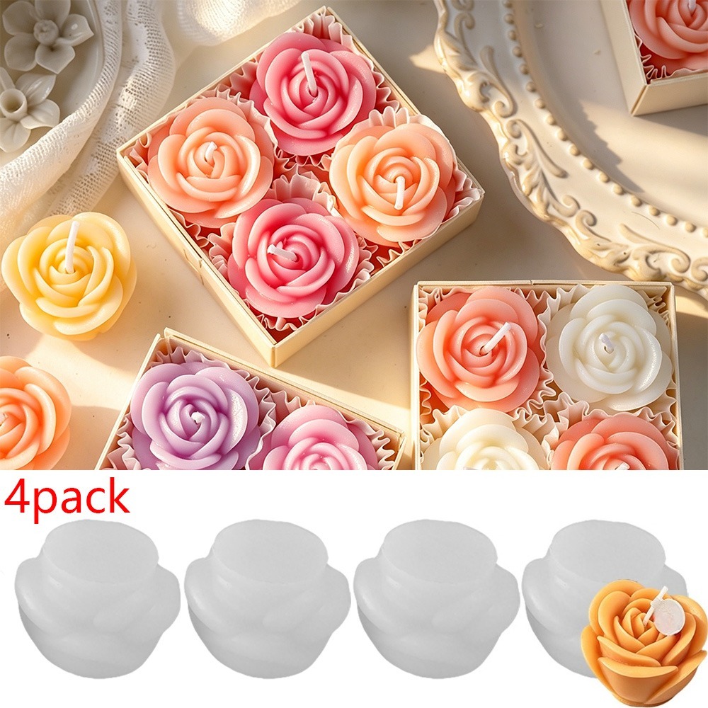 Candle Making Date - 4 adet/set Gül Mum Silikon Kalıbı