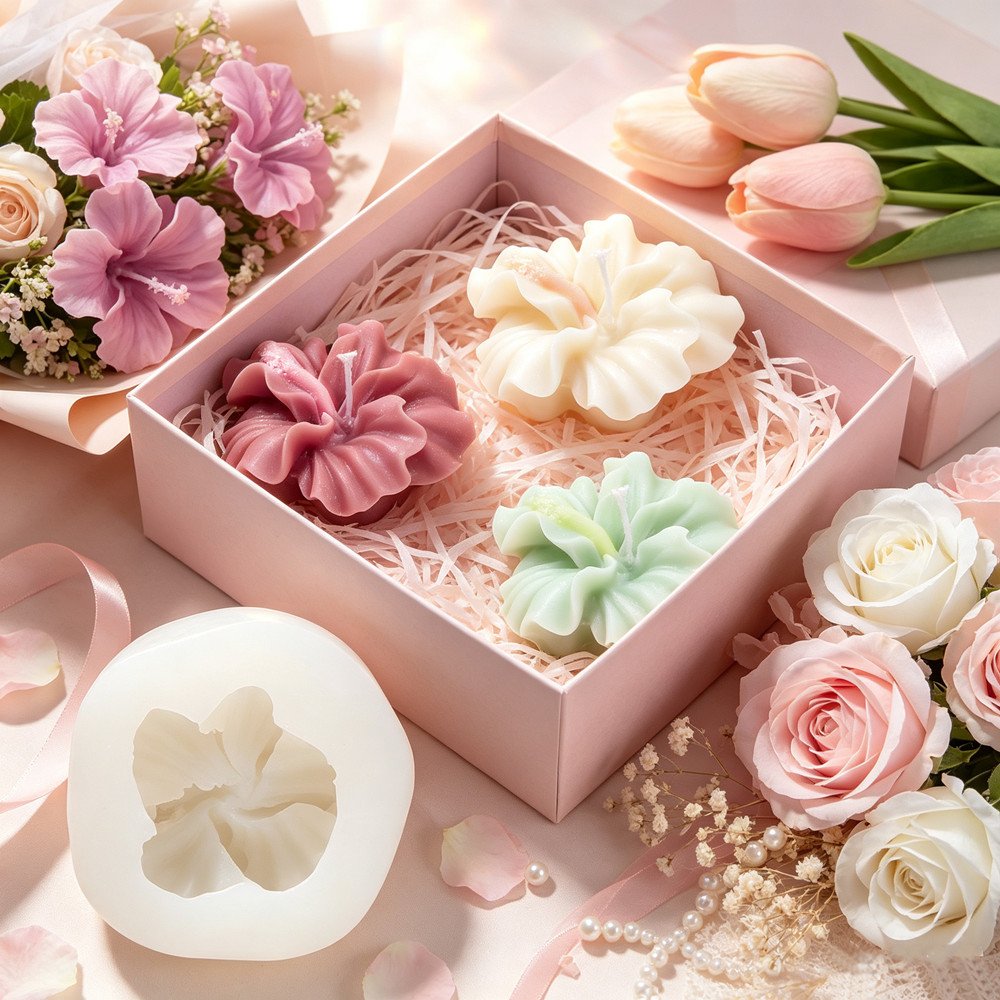 Candle Making Kit Diy - 2 adet Hibiscus Çiçek Mum Kalıbı,
