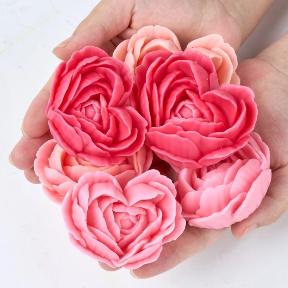 Candle Making Date - Yığılmış Yaprakları Kalp Gül Silikon Sabun